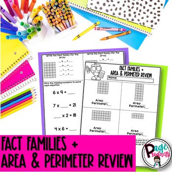 Preview of Area, Perimeter and Fact Families Review *FREEBIE*