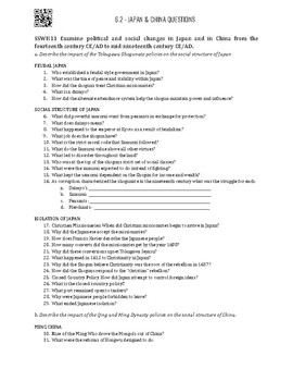 Preview of Unit 6.2 - Japan and China Guided Reading Questions SSWH11
