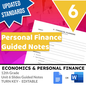 Preview of Unit 6 - Financial Planning Guided Notes - SSEPF6 - SSEPF10