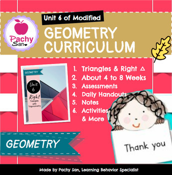 Preview of Unit 6 Right Triangles w/Trigonometry (Modified Geometry Curriculum) PDF & Links