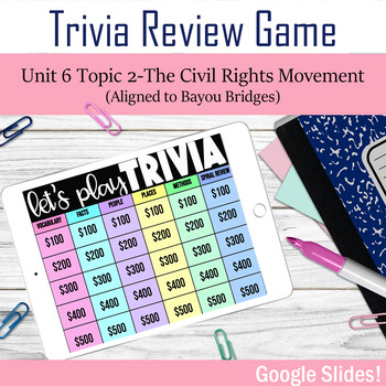 Preview of Unit 6 Topic 2-The Civil Rights Movement Review Game-Louisiana Standards