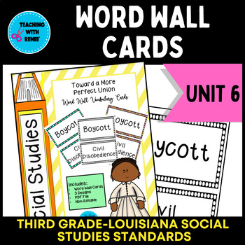 Preview of Unit 6:Toward a More Perfect Union Word Wall Cards-Aligned to Louisiana Standard