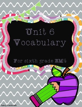 Preview of Unit 6 Vocabulary Cards for Everyday Math 4 Sixth Grade