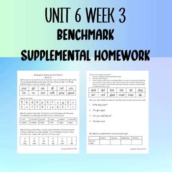 Preview of Unit 6 Week 3 Benchmark Homework for Kindergarten