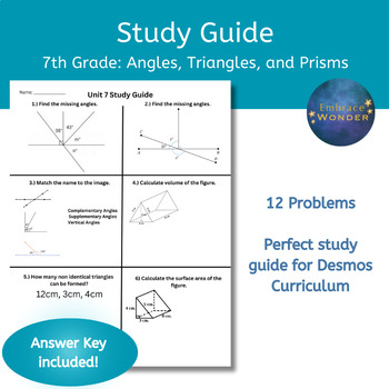 Preview of Unit 7: Angles, Triangles, and Prisms Study Guide | Geometry Study Guide |