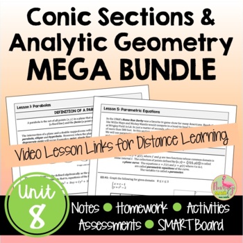 Preview of Conic Sections and Analytic Geometry MEGA Bundle with Lesson Videos (Unit 8)