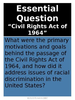 Preview of US History - Civil Rights Movement Essential, Journal or Open Ended Questions