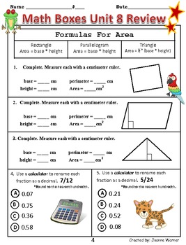 Unit 8 Everyday Math ~ Area & Perimeter ~ 4th Grade by Joanne Warner