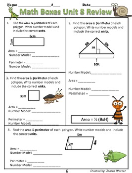 Unit 8 Everyday Math ~ Area & Perimeter ~ 4th Grade by Joanne Warner