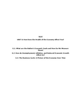 Preview of Unit 8: How Does the Health of the Economy Affect You? -- Text