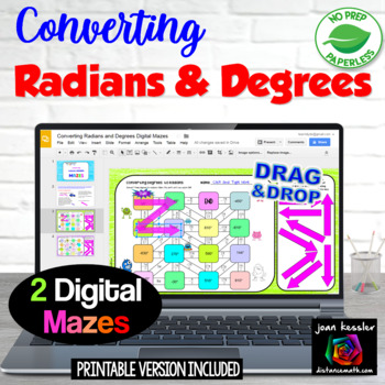 Preview of Unit Circle Converting Degrees Radians Digital Mazes plus Printable Version