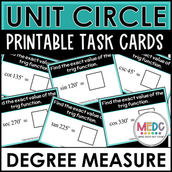 Preview of Find exact values of trig functions Unit Circle Activity Task Cards Degrees