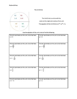 Preview of Notes Packet - Unit Circle Trig Functions (Algebra 2)