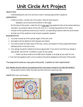 Preview of Unit Circle Trigonometry & Art Project
