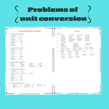 Preview of Unit Conversion Worksheet(mass, length, time, area, temperature, angular measur)