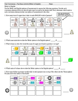 Preview of Unit Conversions ~ Metric to English ~ Fun Brain Activity 2024