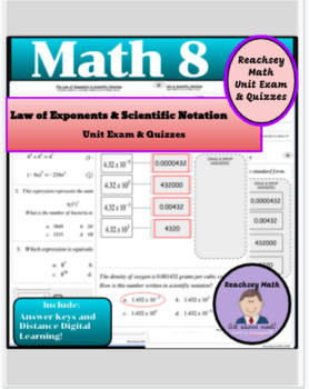 Preview of Unit Exam & Quizzes: (EEA1, EEA3, EEA4): Law of Exponents & Scientific Notation