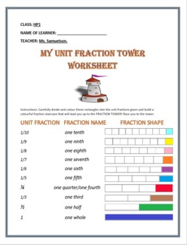 Preview of Unit Fraction Tower Coloring Activity Sheet and Answers.