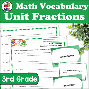 Preview of Unit Fractions | 3rd Grade Math Vocabulary Study Guide Materials and Quizzes