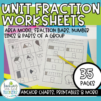 Preview of Unit Fractions Worksheets & Anchor Charts | Third Grade Fractions Unit