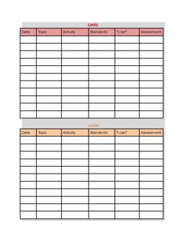 Preview of Unit&Lesson Planning Calendar