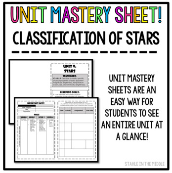 Preview of Unit Mastery Sheet- Classification of Stars ***EDITABLE***