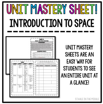 Preview of Unit Mastery Sheet- Introduction to Space ***EDITABLE***
