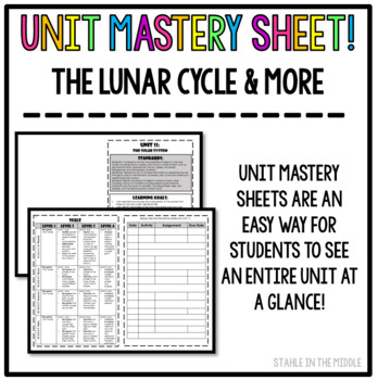 Preview of Unit Mastery Sheet- The Lunar Cycle & More ***EDITABLE***