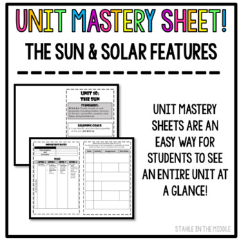 Preview of Unit Mastery Sheet- The Sun & Solar Features  ***EDITABLE***