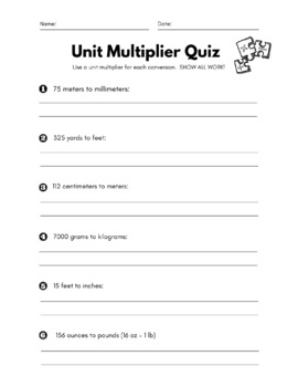 Preview of Unit Multipliers Quiz