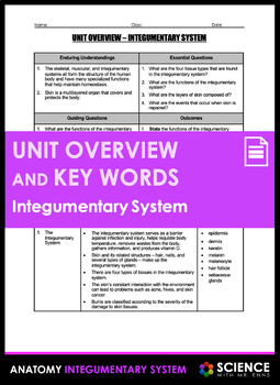 Preview of Unit Overview & Key Words - Integumentary System - ADVANCED LEVEL