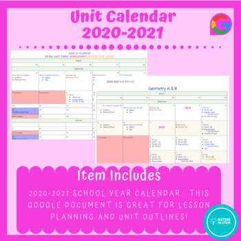 Preview of Unit Plan 2020-2021 Calendar | Lesson Plan 