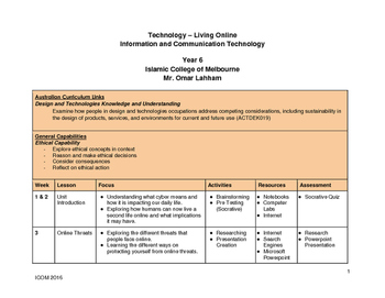 Preview of Unit Plan - Living Online - Suitable for grades 4,5 or 6