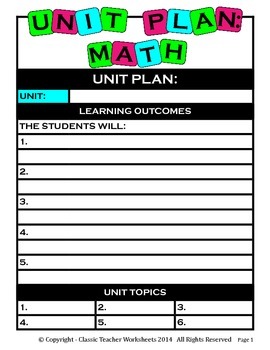 Unit Plan - Math Unit Plan - Template - Up to Six Topics | TpT