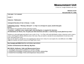 Preview of Unit Plan - Measurement - Grade 5
