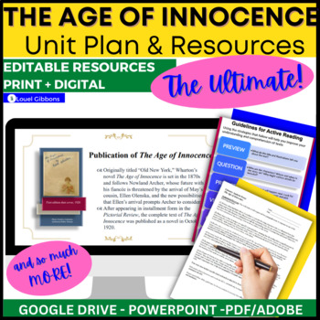 Preview of The Age of Innocence Edith Wharton, Novel Unit Plan, Editable, Google, PPT, Word