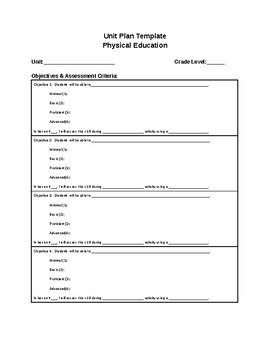 Preview of Unit Plan Template: Physical Education