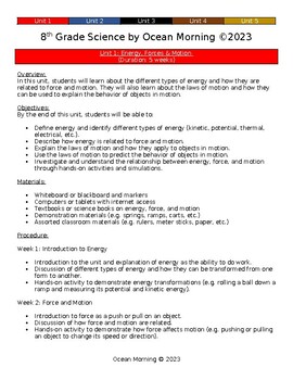 Preview of Unit Plan for 8th Grade Science (NYS curriculum)