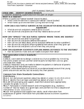 Preview of First Grade Unit Plan for Amplify Unit 1 - Animal and Plant Defenses