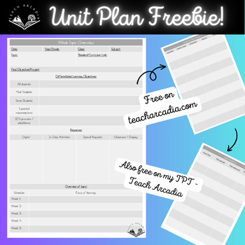 Preview of Unit Planning Template & Reflection Sheet