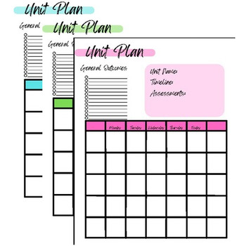 Preview of Unit Planning Templates Multicolored