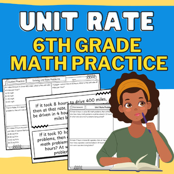 Preview of Unit Rate:  6th Grade Math No-Prep Task Cards & Worksheet Practice {6.RP.A.3.B}