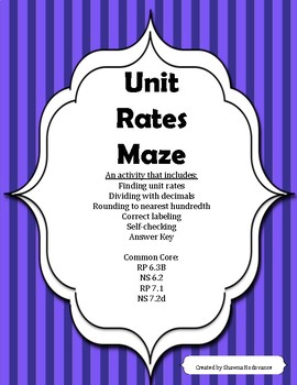 Preview of Unit Rate: An engaging maze to review unit rates (Ratios and Proportions)