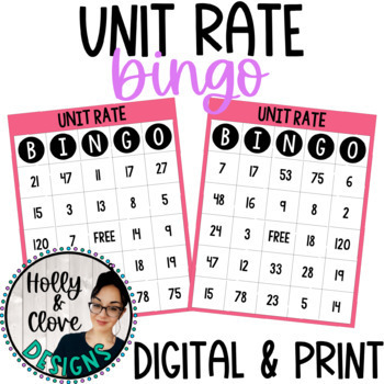 Unit Rate BINGO - Digital and Print Versions - NO PREP Game | TPT