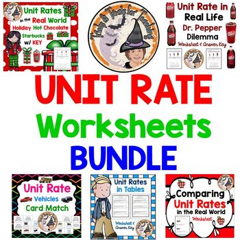 Preview of Unit Rate Worksheets Card Match Activity Real World BUNDLE + Answer Key