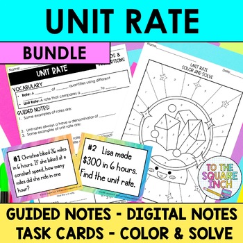 Preview of Unit Rate Notes & Activities | Digital Notes | Task Cards | Color & Solve