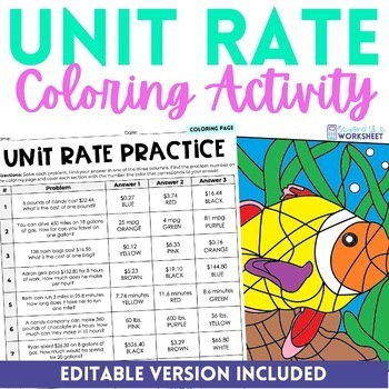 Preview of Unit Rate Math Activity | Coloring Worksheet