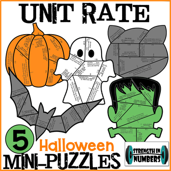 Preview of Unit Rate Fractional 5 Halloween Cooperative Mini-Puzzles Set for Display
