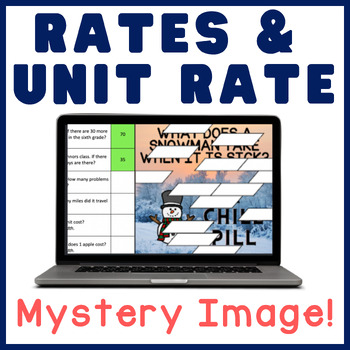 Preview of Unit Rate Rates | Snowman & Winter Holiday Math Mystery Picture Digital Activity