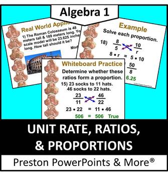 Preview of Unit Rate, Ratios, and Proportions in a PowerPoint Presentation
